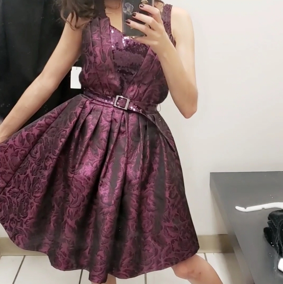 Betsey Johnson Dresses & Skirts - Y2K Betsey Johnson Magenta Brocade & Sequins Formal Flared Mini Dress